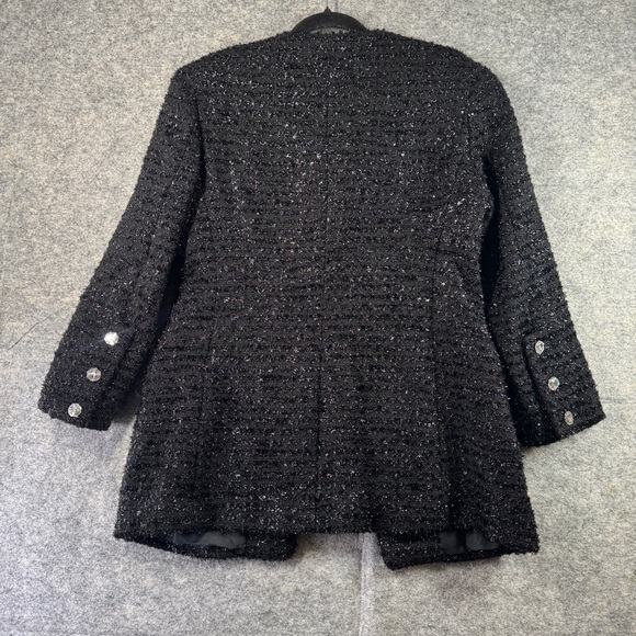 Vintage Anne Klein Black 80s 90s Metallic Embellished Wool Blend Blazer Size 10 - Picture 15 of 16